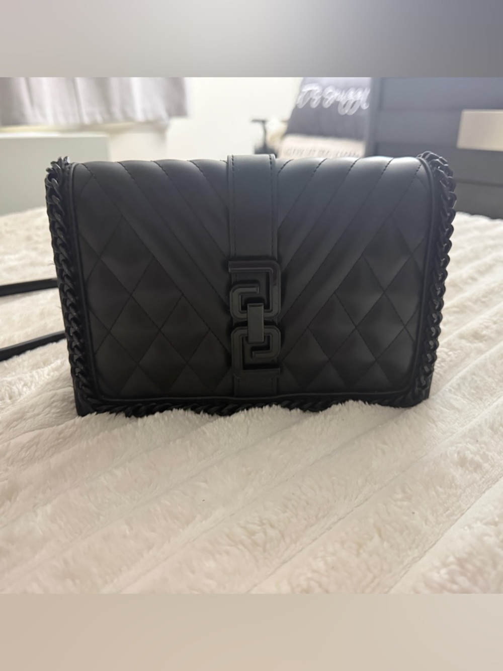Aldo Black Quilted Shoulder Bag with Chain Detail